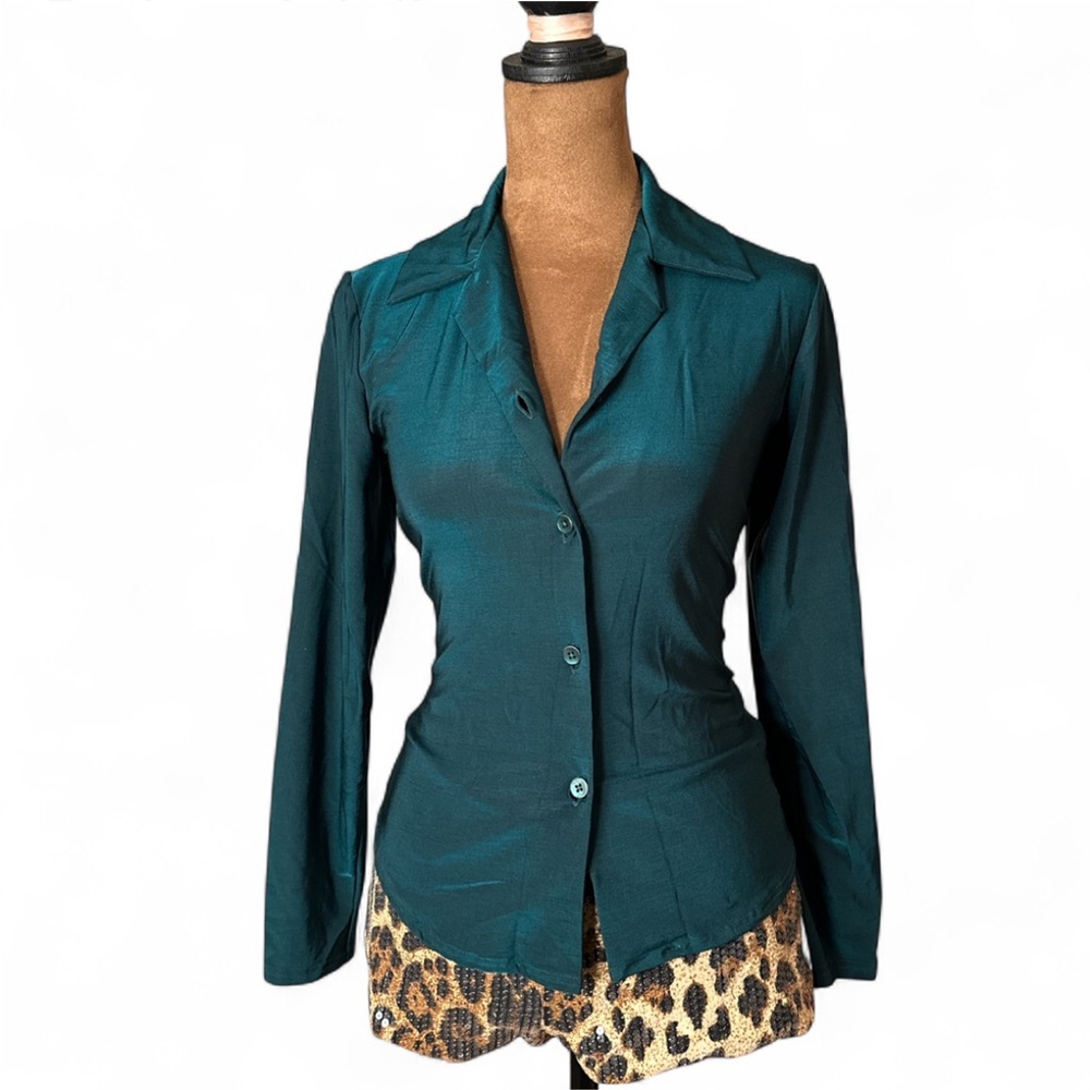 GAP Green Fitted Button Down Blouse Size XS